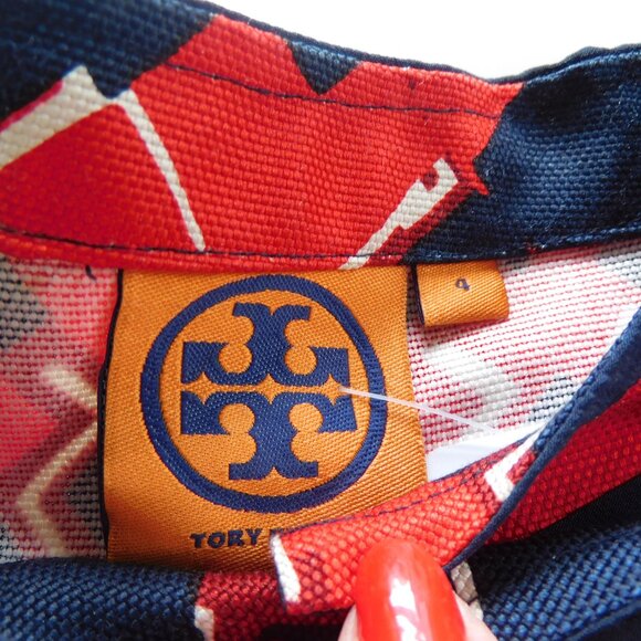 Tory Burch Blue & red dress gold button size 4 - Picture 5 of 7
